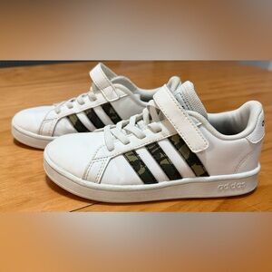 Adidas Kids White Sneakers with Camouflage Stripes